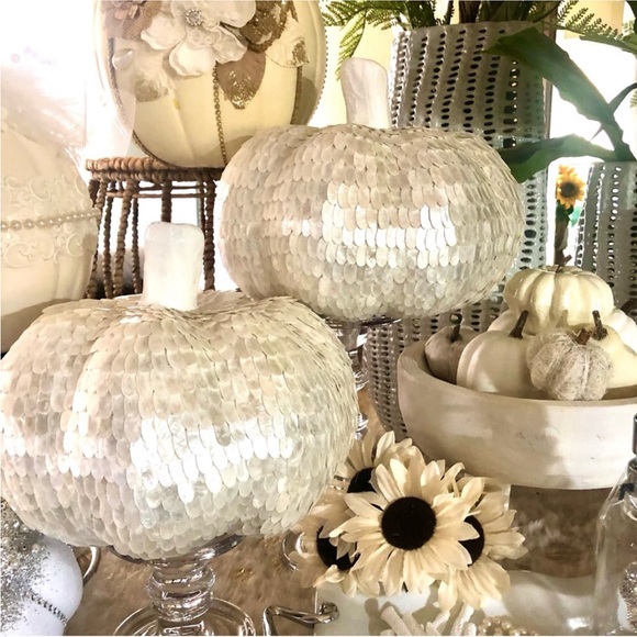 NEW! Seashell White Capiz Large Pumpkin - Picture 5 of 9